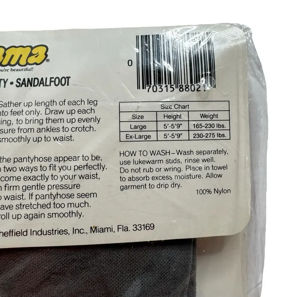 Vintage BIG MAMA *NEW 1970s Ultra Sheer Sandalfoot Pantyhose Textured Large Grey